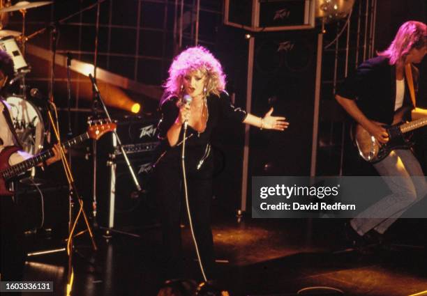 Welsh singer Bonnie Tyler performing on stage, 1986.