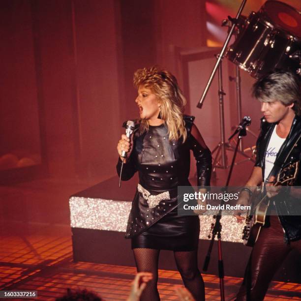 Welsh singer Bonnie Tyler performing on stage at the Golden Rose Pop Festival in Montreux, Switzerland, 9th-16th May 1984.