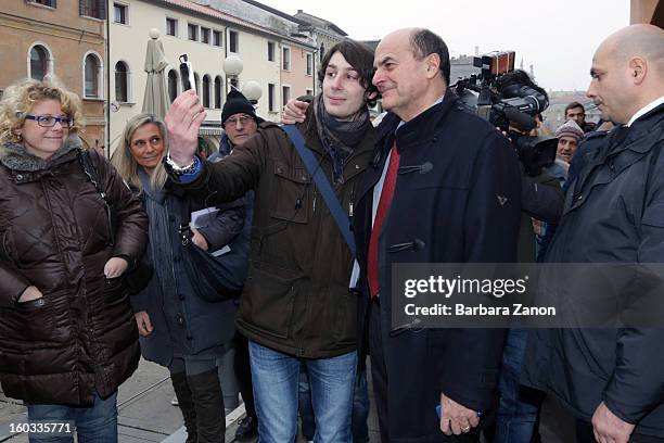 Centre-left candidate for Prime Minister Pierluigi Bersani meets the electorate during the presentation of Partito Democratico for Election Campaign...