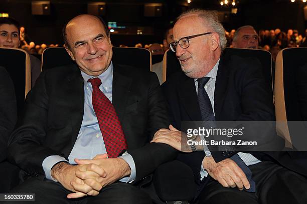 Centre-left candidate for Prime Minister Pierluigi Bersani with Giorgio Orsoni attend the presentation of Partito Democratico for Election Campaign...