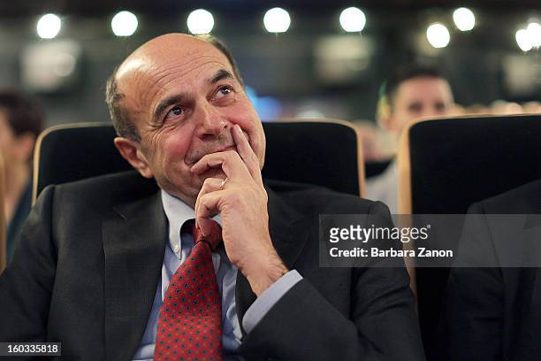 Centre-left candidate for Prime Minister Pierluigi Bersani attends the presentation of Partito Democratico for Election Campaign at Cinema Excelsior...