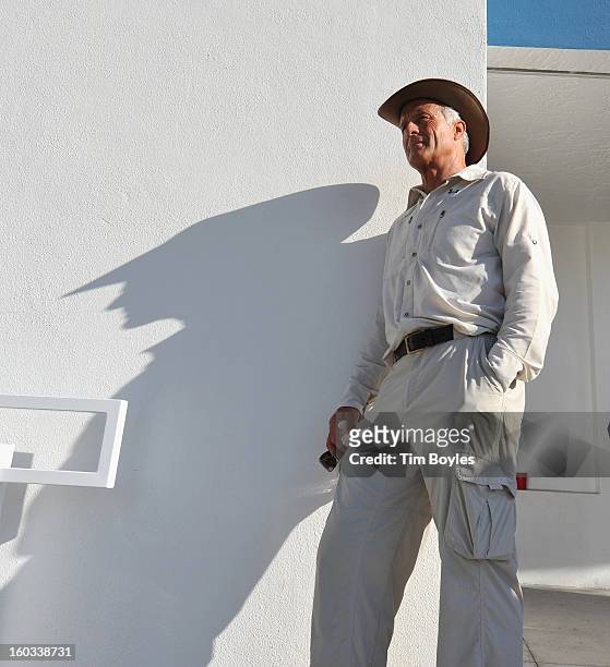 Jack Hanna poses for a photograph while waiting for Nik Wallenda to walk across a tightrope 200 feet above U.S. 41 on January 29, 2013 in Sarasota,...
