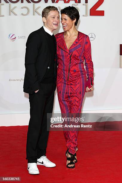 Matthias Schweighoefer and Jasmin Gerat attends 'Kokowaeaeh 2' - Germany Premiere at Cinestar Potsdamer Platz on January 29, 2013 in Berlin, Germany.