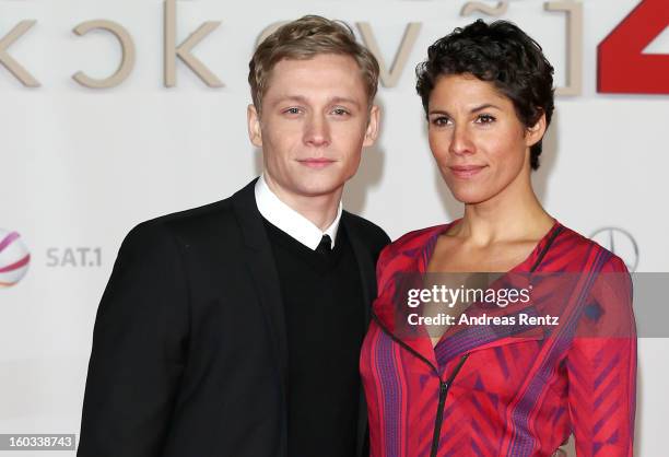 Matthias Schweighoefer and Jasmin Gerat attends 'Kokowaeaeh 2' - Germany Premiere at Cinestar Potsdamer Platz on January 29, 2013 in Berlin, Germany.