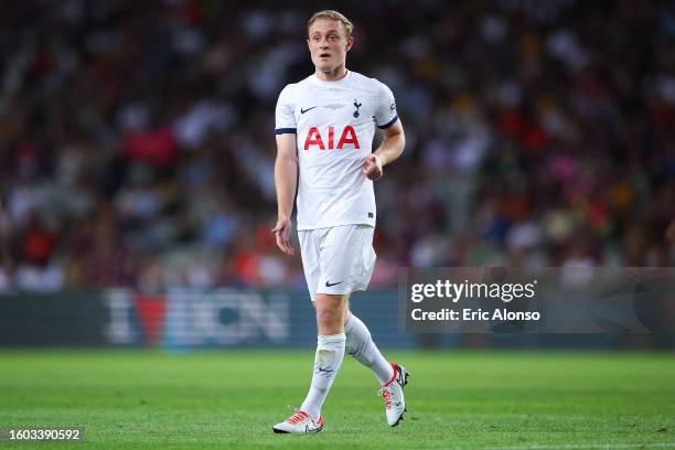 Oliver Skipp of Tottenham Hotspur looks on during the Joan Gamper Trophy match between FC Barcelona and Tottenham Hotspur at Estadi Olimpic Lluis...