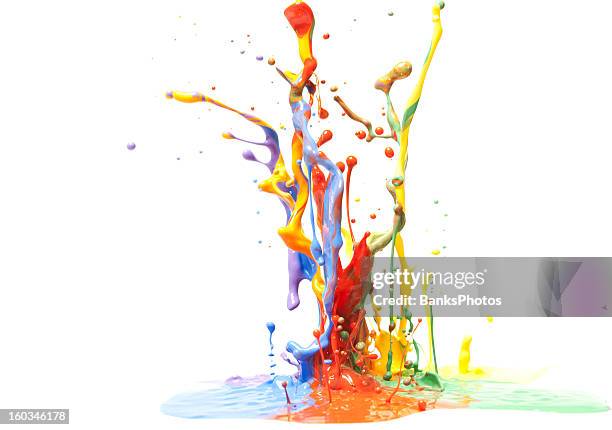 multicolor paint splash isolated on white - colour splash stock pictures, royalty-free photos & images