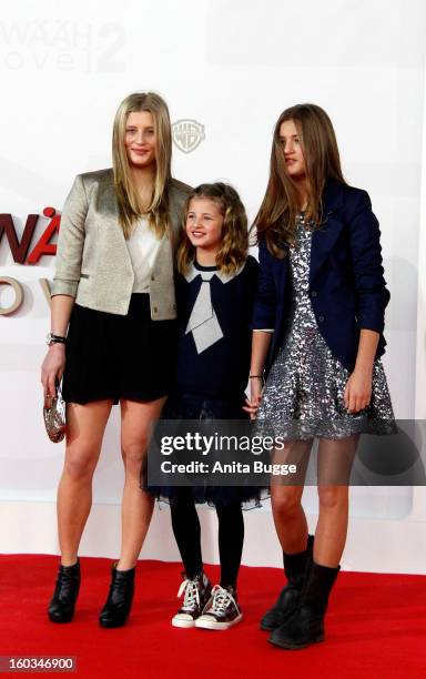 Luna Schweiger, Emma Schweiger and Lilli Schweiger attend 'Kokowaeaeh 2' Germany Premiere at Cinestar Potsdamer Platz on January 29, 2013 in Berlin,...