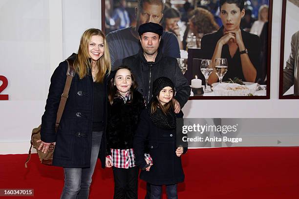 Anna Loos, Jan Joseph Liefers and their children Lilly and Lola attend the 'Kokowaeaeh 2' Germany Premiere at Cinestar Potsdamer Platz on January 29,...