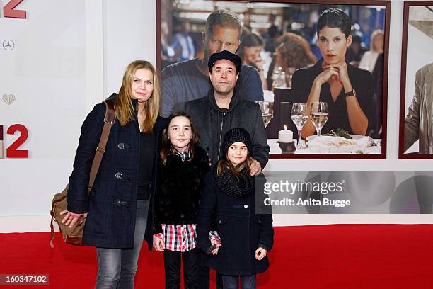 Anna Loos, Jan Joseph Liefers and their children Lilly and Lola attend the 'Kokowaeaeh 2' Germany Premiere at Cinestar Potsdamer Platz on January 29,...