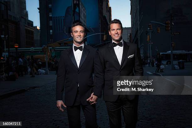 Daytime anchor, Thomas Roberts and husband an HIV community liaison for pharmaceutical company Merck, Patrick Abner are photographed for Out Magazine...