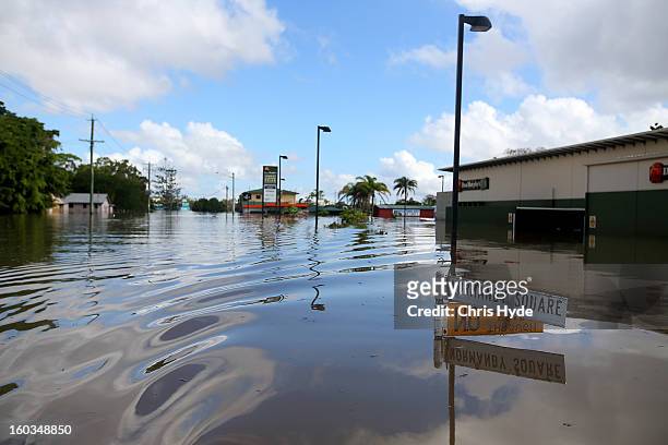 Streets of Bundaberg underwater as parts of southern Queensland experiences record flooding in the wake of Tropical Cyclone Oswald on January 30,...