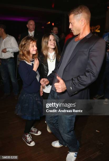 Til Schweiger dances with his daughter Emma and Paula at the after show party to 'Kokowaeaeh 2' - Germany Premiere at Astra on January 29, 2013 in...