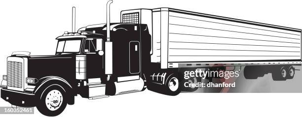 tractor trailer truck black and white - truck side view stock illustrations