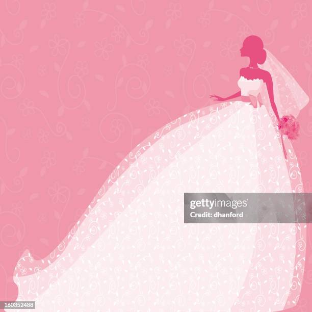 bride silhouette in pink - wedding lace stock illustrations