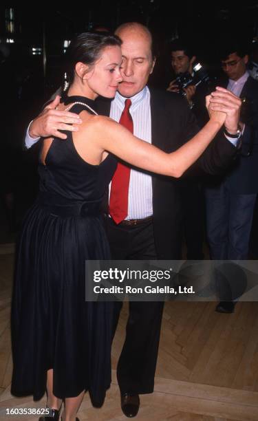 Actor couple Sharon Brophy and Robert Duvall attend the Ballroom Week Kick-Off celebration gala at the Rainbow Room, New York, New York, May 31, 1990.