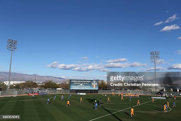 General view of action between the San Jose Earthquakes and the Houston Dynamo during The Desert Friendlies Presented By FC Tucson at Kino Sports...