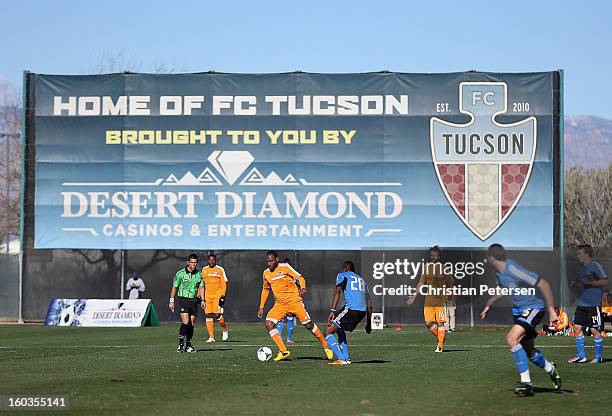 Frank Songo'o of the Houston Dynamo controls the ball during The Desert Friendlies Presented By FC Tucson against the San Jose Earthquakes at Kino...