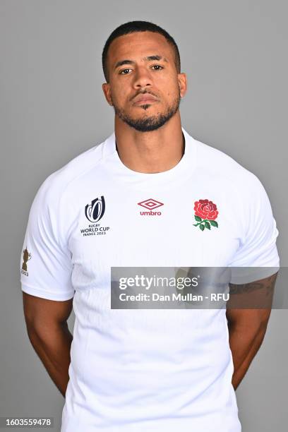 Anthony Watson of England poses during the England Rugby World Cup Squad Portraits at Twickenham Stadium on August 07, 2023 in Twickenahm, England.