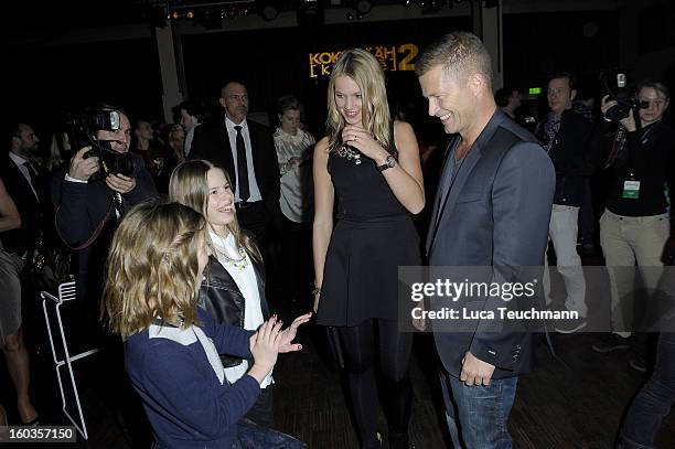 Til Schweiger dances with his daughter Emma and Paula at the after show party to 'Kokowaeaeh 2' - Germany Premiere at Astra on January 29, 2013 in...