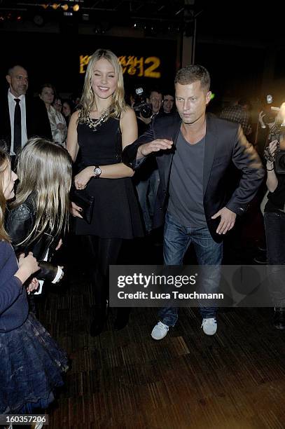 Til Schweiger dances with his daughter Emma and Paula at the after show party to 'Kokowaeaeh 2' - Germany Premiere at Astra on January 29, 2013 in...