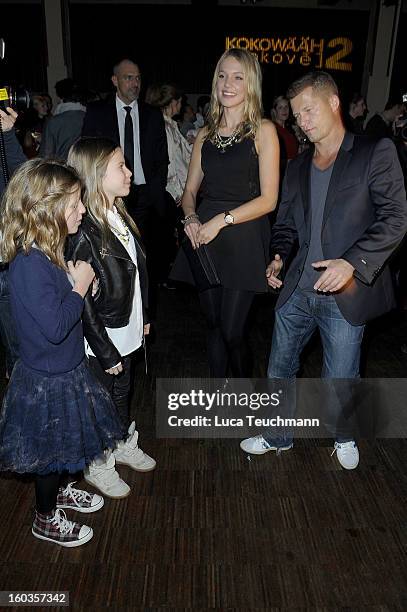 Svenja Holtmann, Til Schweiger dances with his daughter Emma and Paula at the after show party to 'Kokowaeaeh 2' - Germany Premiere at Astra on...