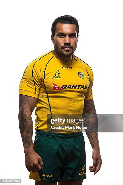 Digby Ioane poses during an Australian Wallabies Portrait session at Coogee Crowne Plaza on January 14, 2013 in Sydney, Australia.