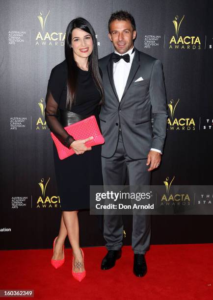 Sonia Amoruso and Alessandro del Pierro arrive for the 2nd Annual AACTA Awards at The Star on January 30, 2013 in Sydney, Australia.