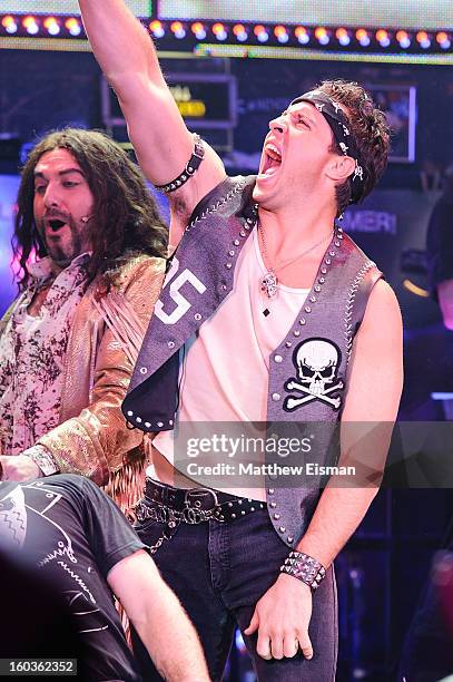 Mark Teixeira of the New York Yankees makes his broadway debut in a walk-on role at "Rock Of Ages" on Broadway at Helen Hayes Theatre on January 29,...