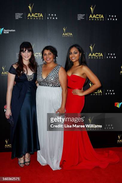 Shari Sebbens, Deborah Mailman and Jessica Mauboy arrives at the 2nd Annual AACTA Awards at The Star on January 30, 2013 in Sydney, Australia.