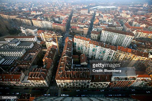 Buildings and streets are seen in this aerial view from the top of the Mole Antonelliana in Turin, Italy, on Tuesday, Jan. 29, 2013. Italy sold 8.5...