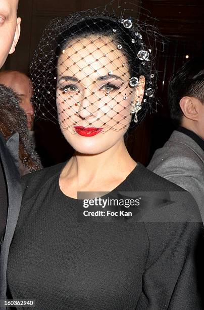 Dita Von Teese attends the Alexis Mabille Spring/Summer 2013 Haute-Couture show as part of Paris Fashion Week at Mairie du 4e on January 21, 2013 in...