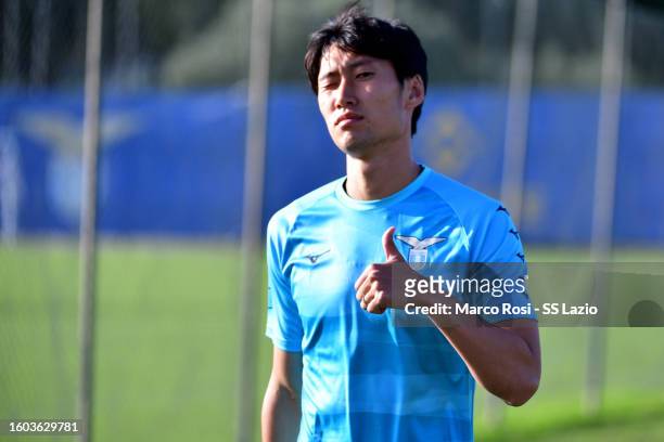 Daichi Kamada of SS Lazio during the SS Lazio training session at Formello Training Center on August 09, 2023 in Rome, Italy.