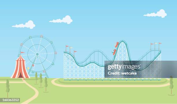 illustration of roller coaster and ferris wheel - rollercoaster stock illustrations