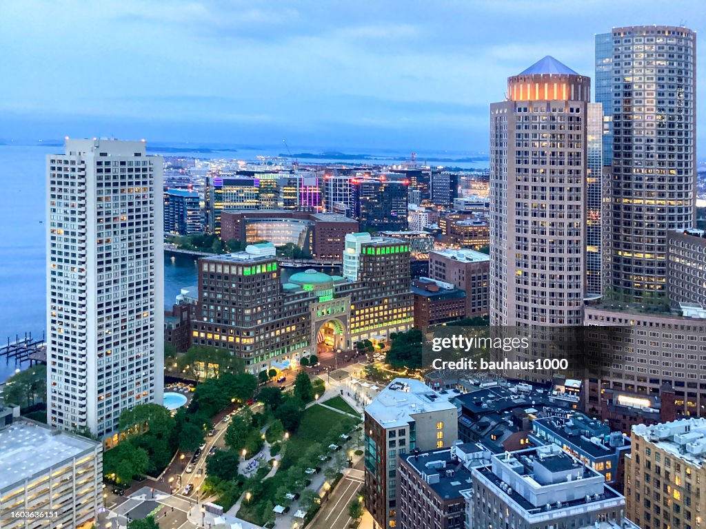 Boston Stadtbild Skyline mit Blick nach Süden in Richtung South End und South Boston