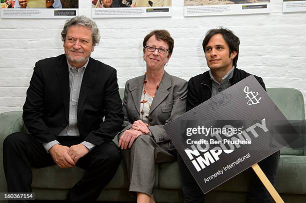 Eugenio Garcia, Kate Allen and Gael Garcia Bernal attends a photocall to promote his Oscar nominated film 'No', which tells the story of Chilean...