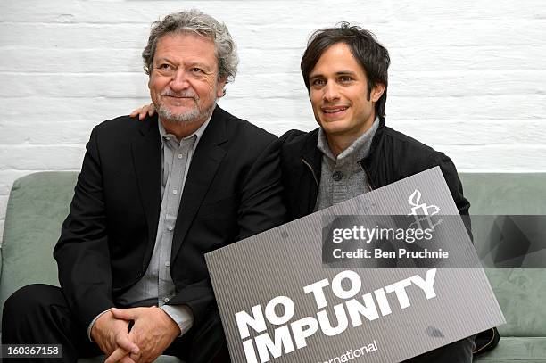 Eugenio Garcia and Gael Garcia Bernal attends a photocall to promote his Oscar nominated film 'No', which tells the story of Chilean dictator Augusto...