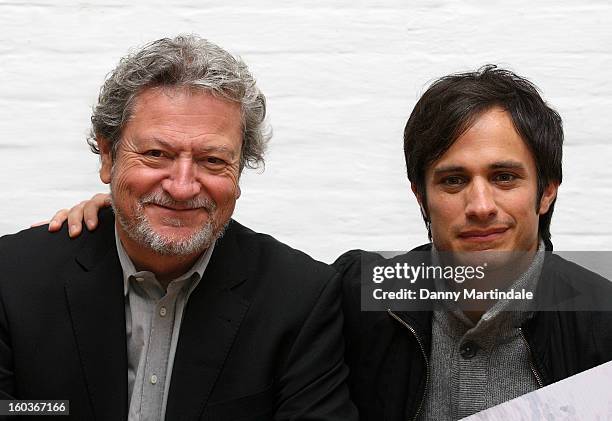 Chilean PR man Rene Saavedra who is played in the film by actor Gael Garcia Bernal attend a photocall to promote his Oscar nominated film 'No', which...