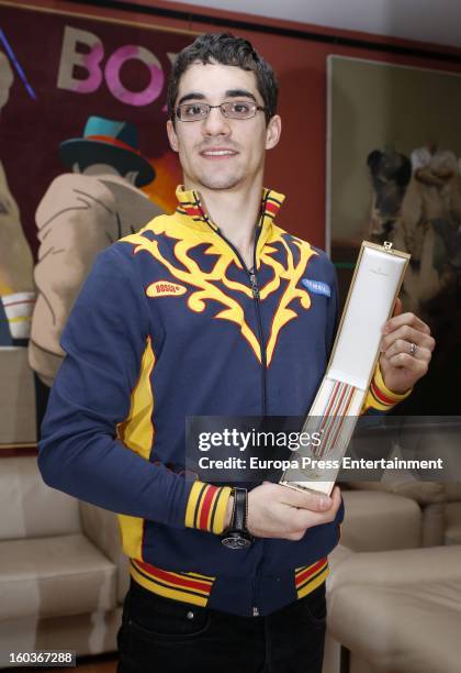 Javier Fernandez poses for a photo session after winning the title as The 2013 European Figure Skating Championships 2013 in Zagreb on January 29,...