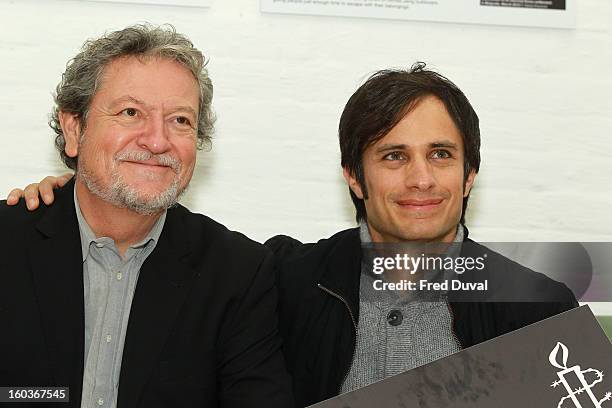 Gael Garcia Bernal and Eugenio Garcia attend a photocall to promote his Oscar nominated film 'No', which tells the story of Chilean dictator Augusto...