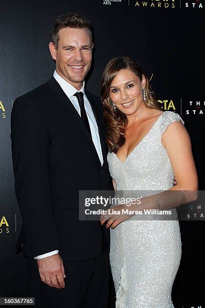 Aaron Jeffrey and Zoe Naylor arrive at the 2nd Annual AACTA Awards at The Star on January 30, 2013 in Sydney, Australia.