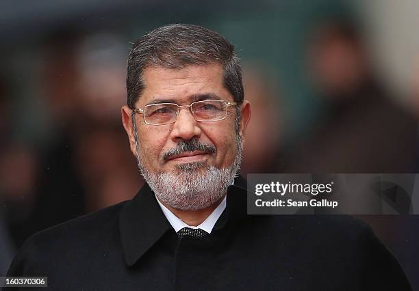 Egyptian President Mohamed Mursi arrives at the Chancellery to meet with German Chancellor Angela Merkel on January 30, 2013 in Berlin, Germany....