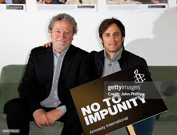 Eugenio Garcia and Gael Garcia Bernal attends a photocall to promote his Oscar nominated film 'No', which tells the story of Chilean dictator Augusto...