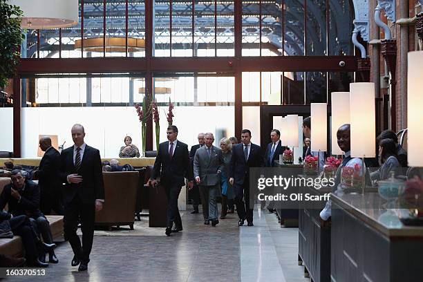 Prince Charles, Prince of Wales and Camilla, Duchess of Cornwall visit the recently regenerated St Pancras Renaissance London Hotel, adjacent to St...