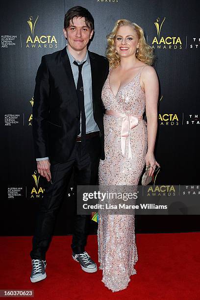 Abe Forsythe and Helen Dallimore arrive at the 2nd Annual AACTA Awards at The Star on January 30, 2013 in Sydney, Australia.
