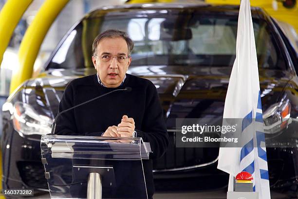 Sergio Marchionne, chief executive officer of Fiat SpA, speaks during the inauguration of Maserati's Grugliasco factory in Turin, Italy, on...