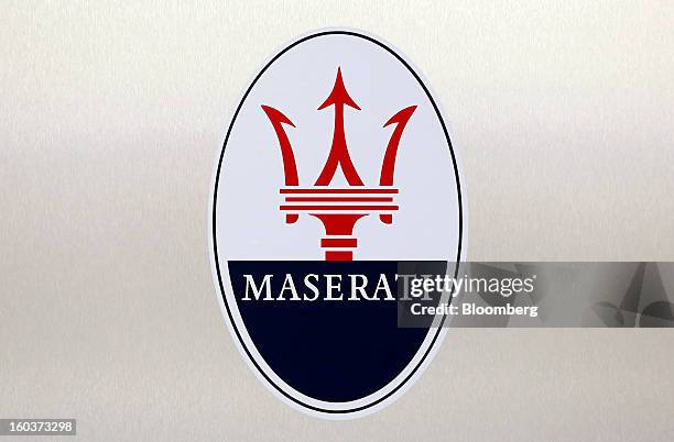 The Maserati logo sits on a billboard at Fiat SpA's Grugliasco factory in Turin, Italy, on Wednesday, Jan. 30, 2013. Fiat SpA Chief Executive Officer...