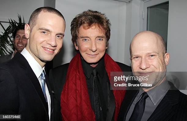 Jordan Roth, Barry Manilow and Richie Jackson attend the after party for the "Manilow On Broadway" opening night at the Copacabana on January 29,...