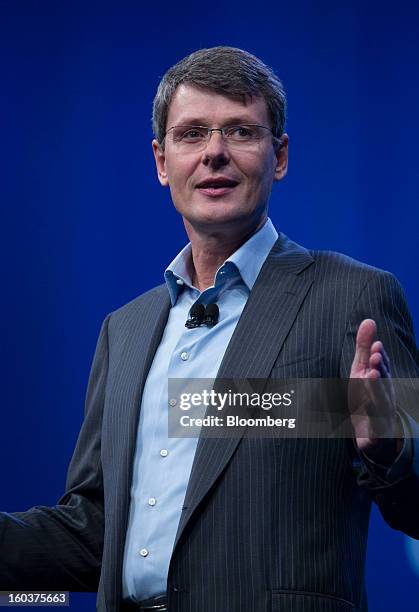 Thorsten Heins, chief executive officer of Research In Motion Ltd. , speaks during the launch of the BlackBerry 10 in New York, U.S., on Wednesday,...