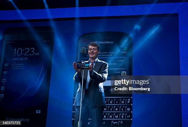 Thorsten Heins, chief executive officer of Research In Motion Ltd. , speaks during the launch of the BlackBerry 10 in New York, U.S., on Wednesday,...