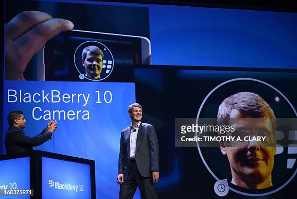 Research in Motion CEO Thorsten Heins as officially unveils the BlackBerry 10 mobile platform as well as two new devices January 30, 2013 at the New...
